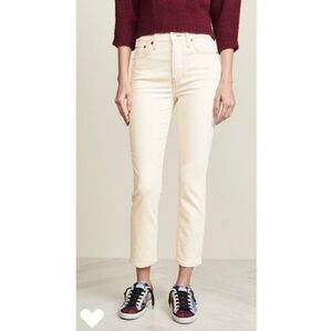 Re/Done Ivory Off White High Rise Slim Straight Corduroy Jeans Pants 28